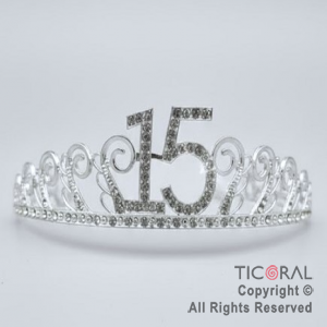 TIARA CORONA 15 A�OS METAL PLATA CON STRASS X 1